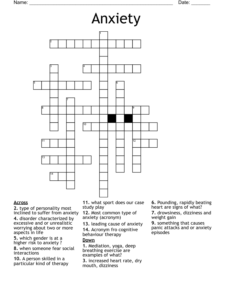 Anxiety  Crossword
