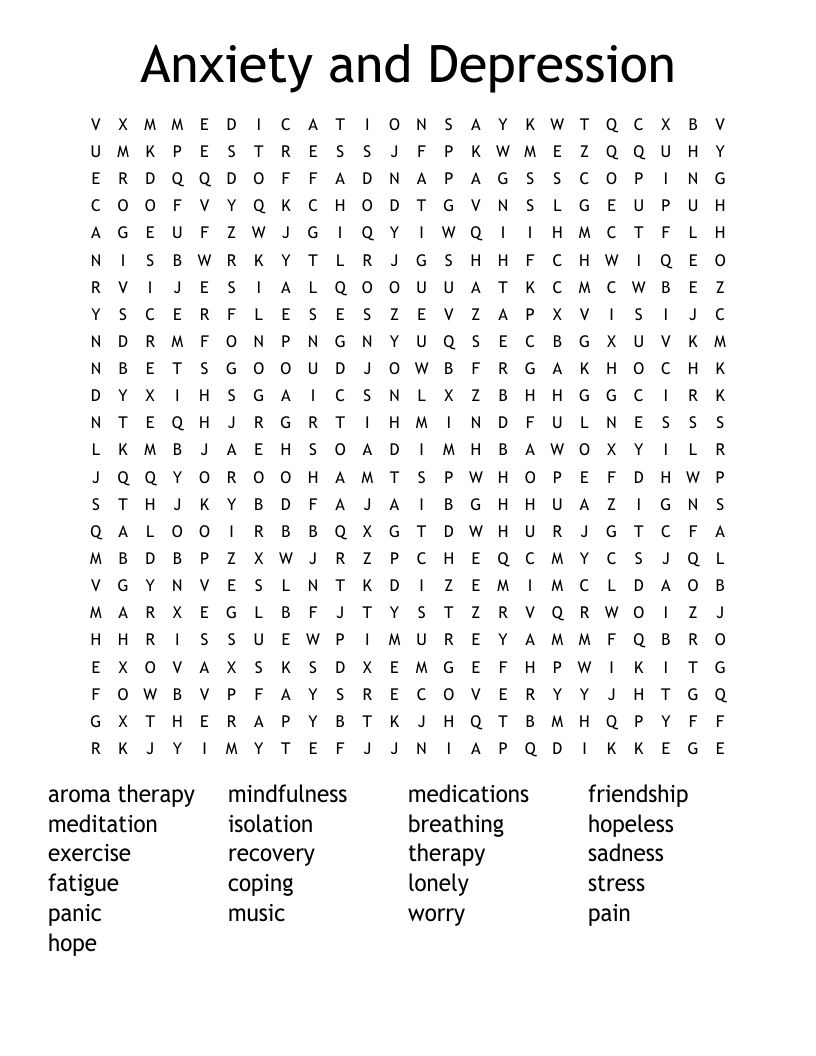 Anxiety and Depression Word Search