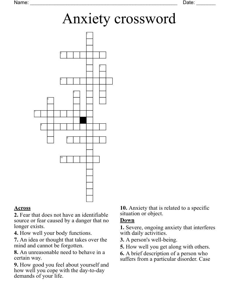 Anxiety crossword