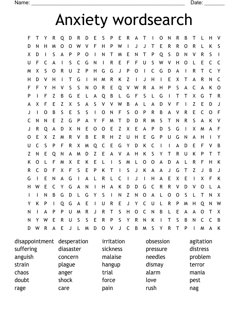 Anxiety wordsearch