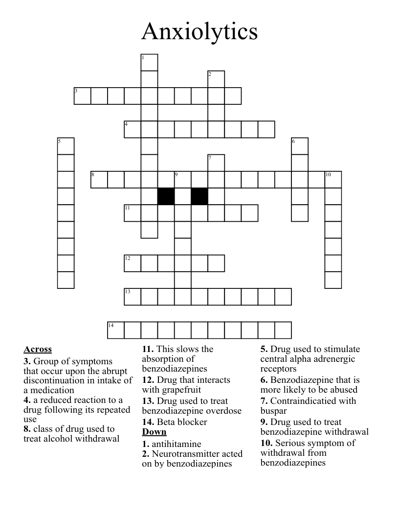 Anxiolytics  Crossword