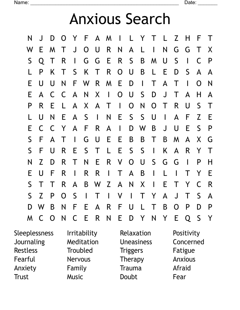Anxious Search  Word Search