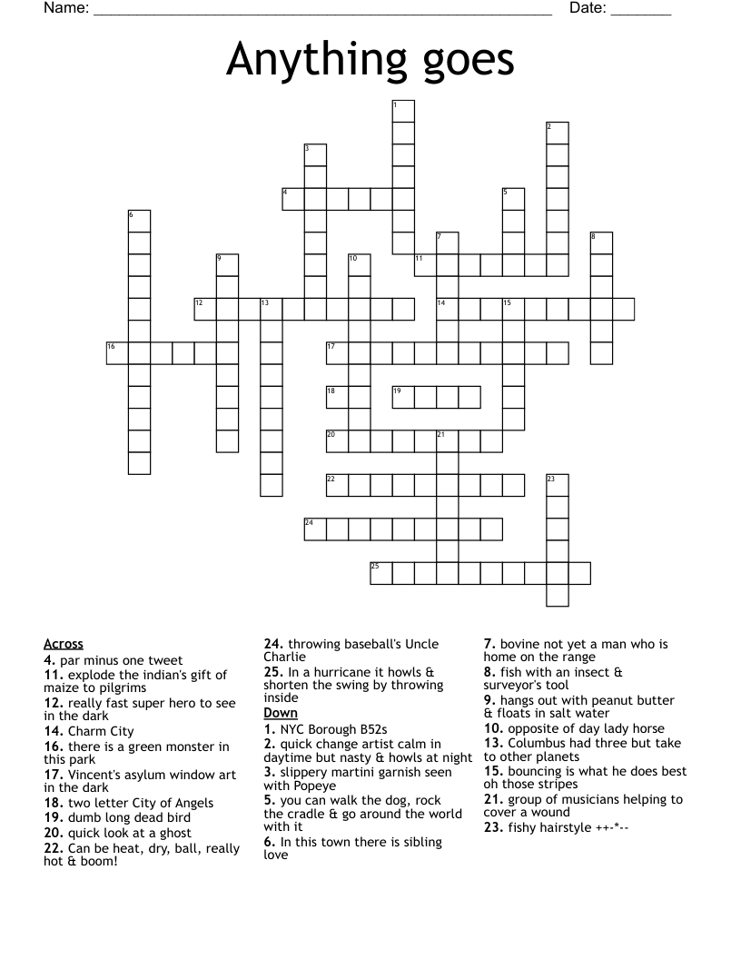 Anything goes Crossword