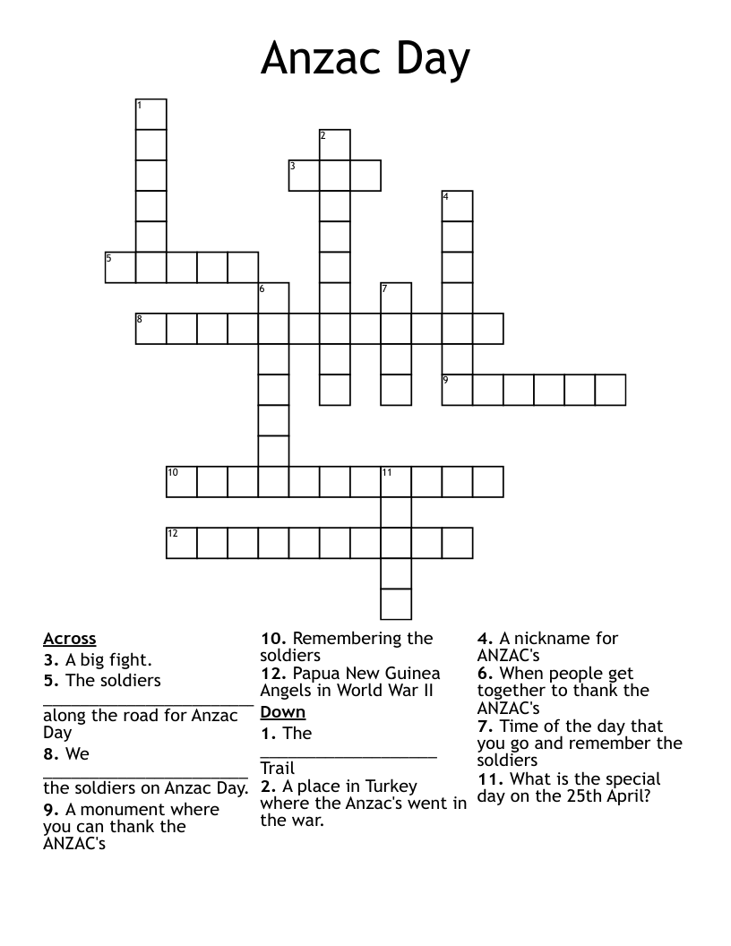 Anzac Day Crossword
