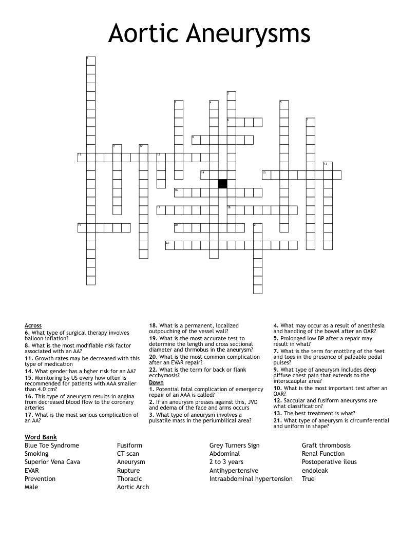 Aortic Aneurysms Crossword