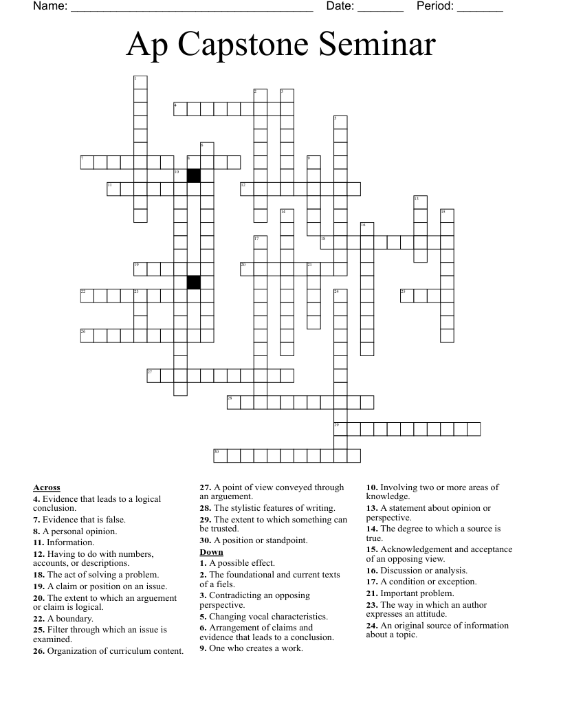 Ap Capstone Seminar Crossword