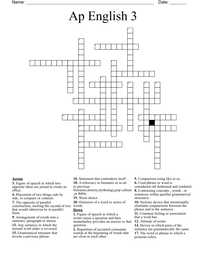 Ap English 3  Crossword