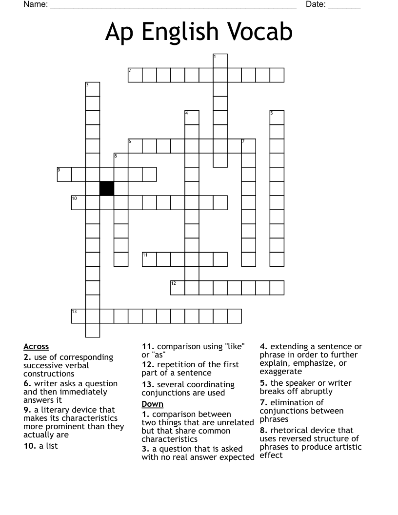 Ap English Vocab Crossword