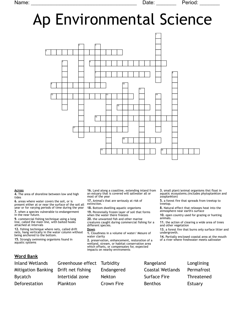 Ap Environmental Science Crossword