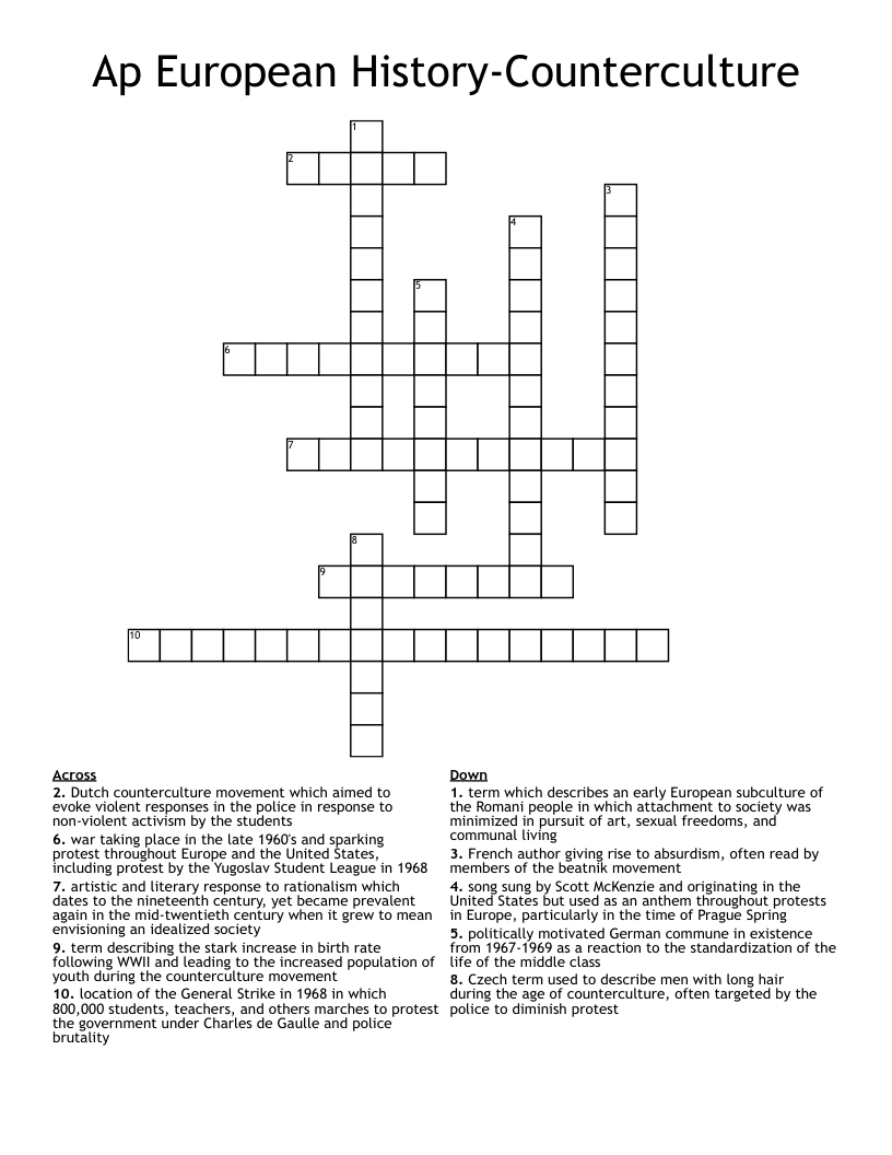 Ap European History-Counterculture Crossword