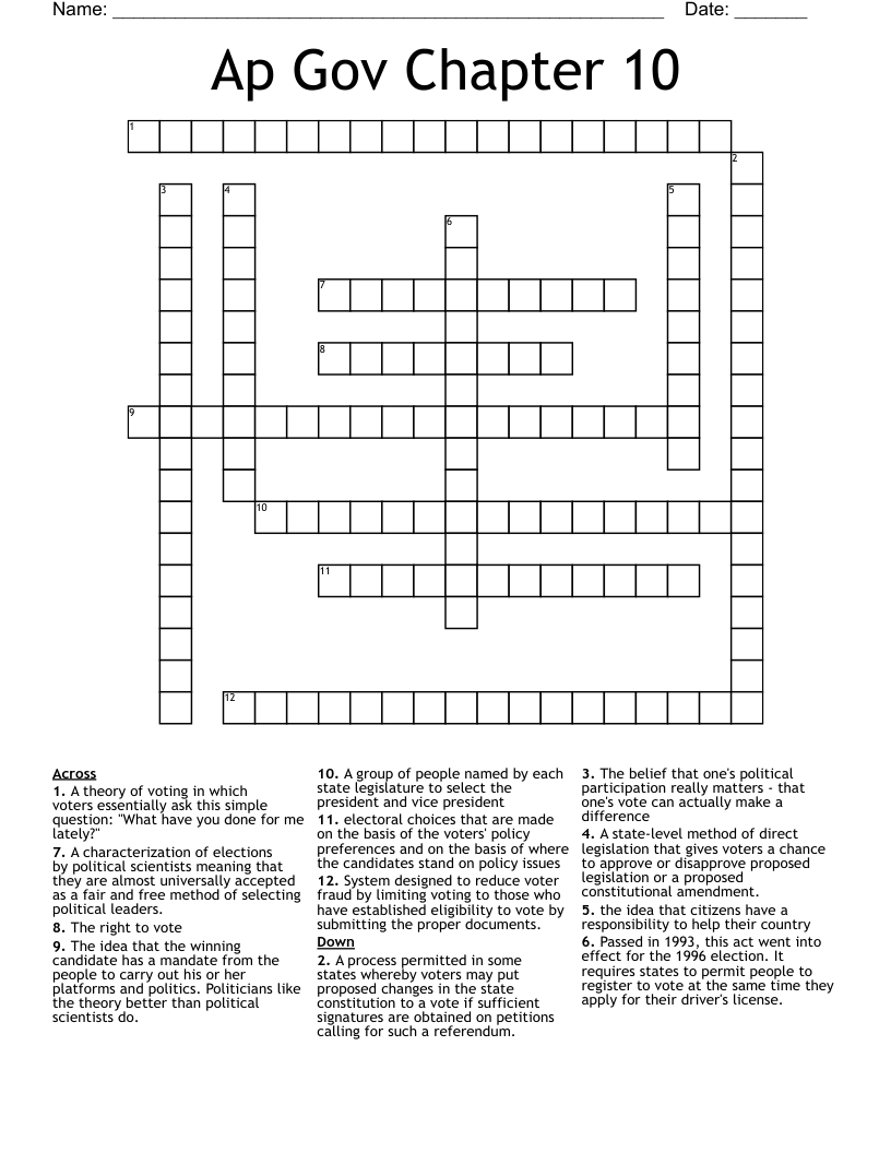 Ap Gov Chapter 10 Crossword
