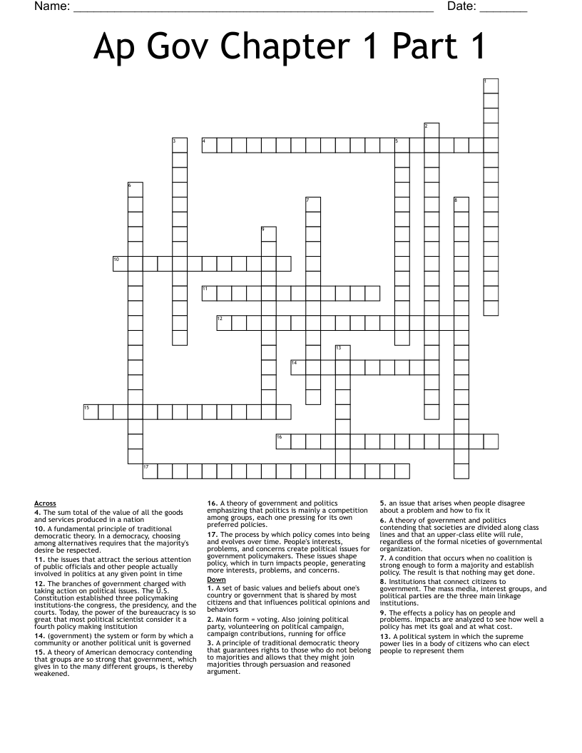 Ap Gov Chapter 1 Part 1 Crossword