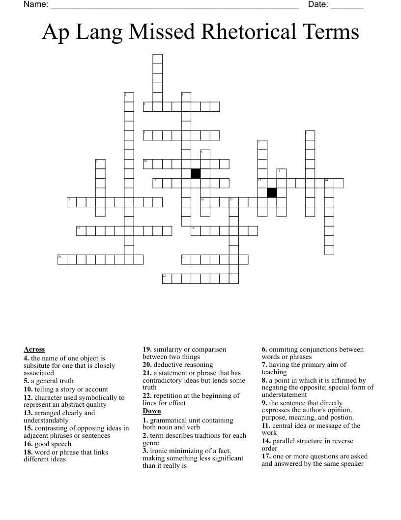 Ap Lang Missed Rhetorical Terms Crossword