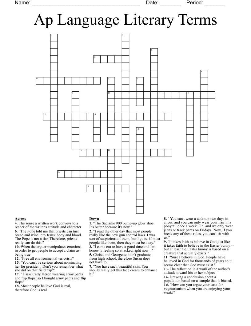 Ap Language Literary Terms Crossword