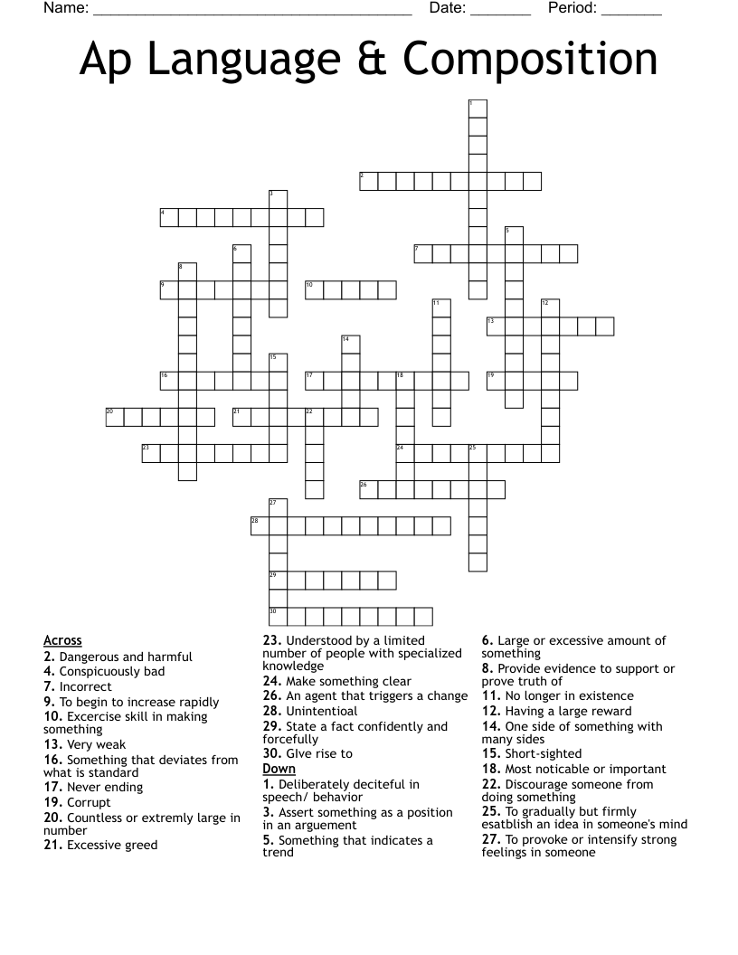 Ap Language & Composition Crossword