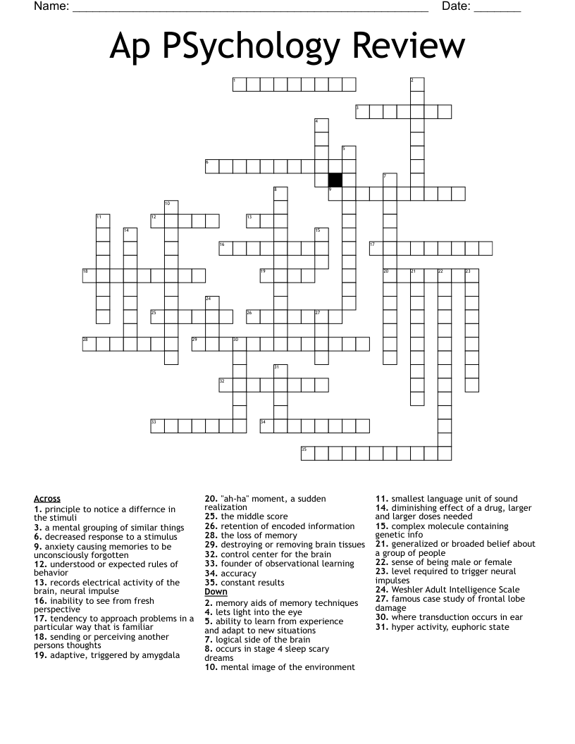 Ap PSychology Review Crossword