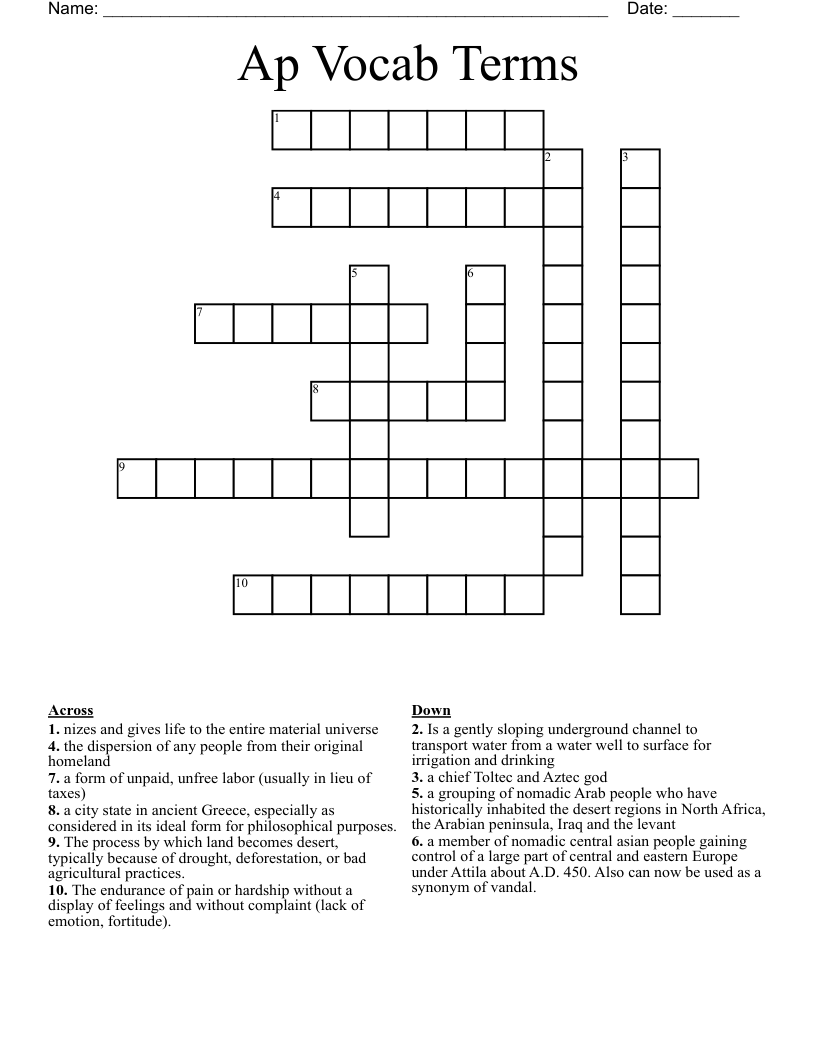 Ap Vocab Terms Crossword