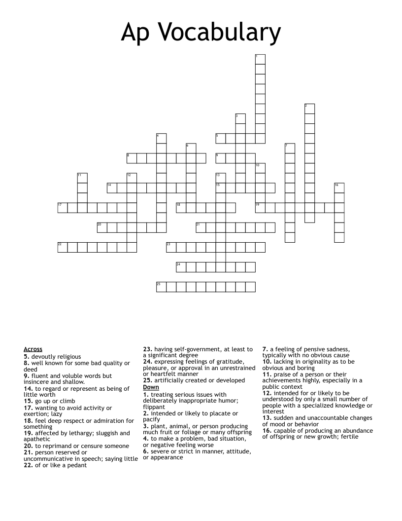Ap Vocabulary  Crossword