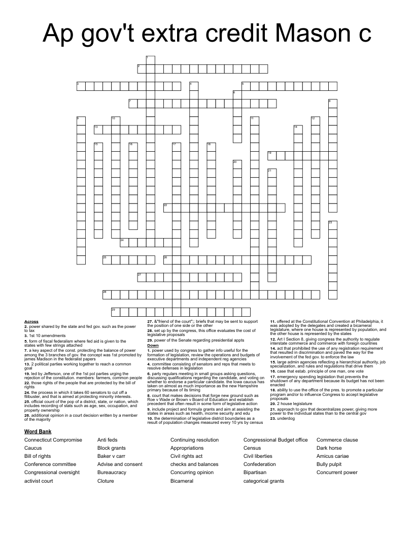 Ap gov't extra credit Mason c Crossword
