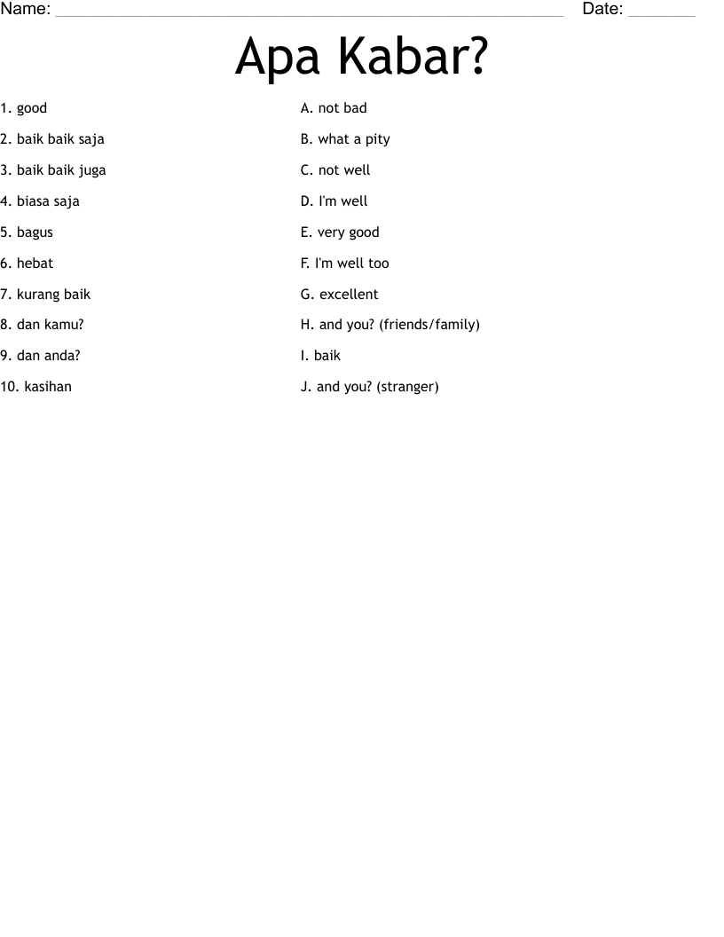Apa Kabar? Worksheet