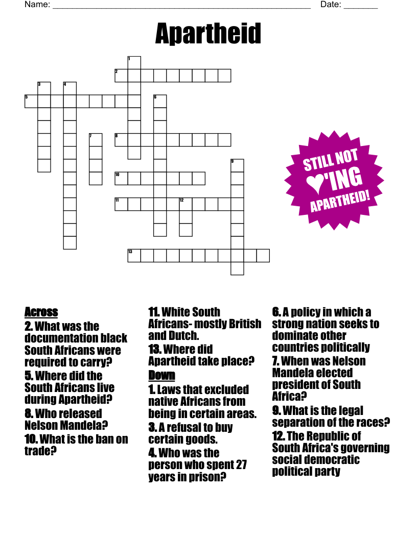 Apartheid Crossword