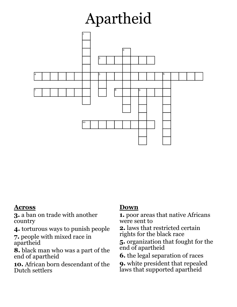 Apartheid Crossword