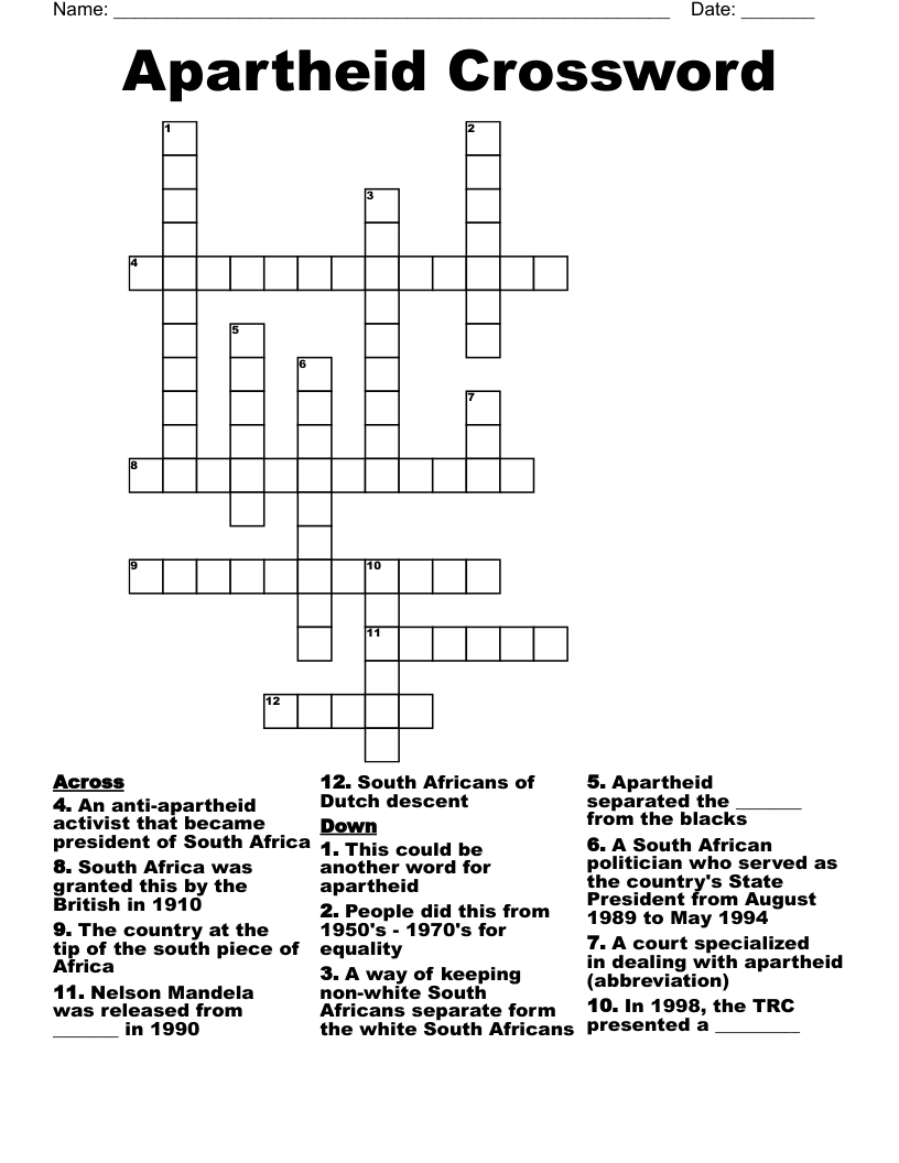 Apartheid Crossword