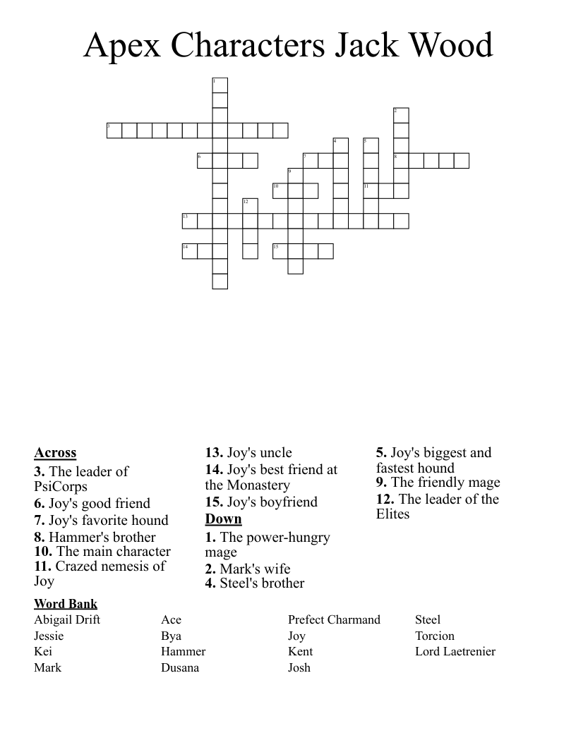 Apex Characters Jack Wood Crossword