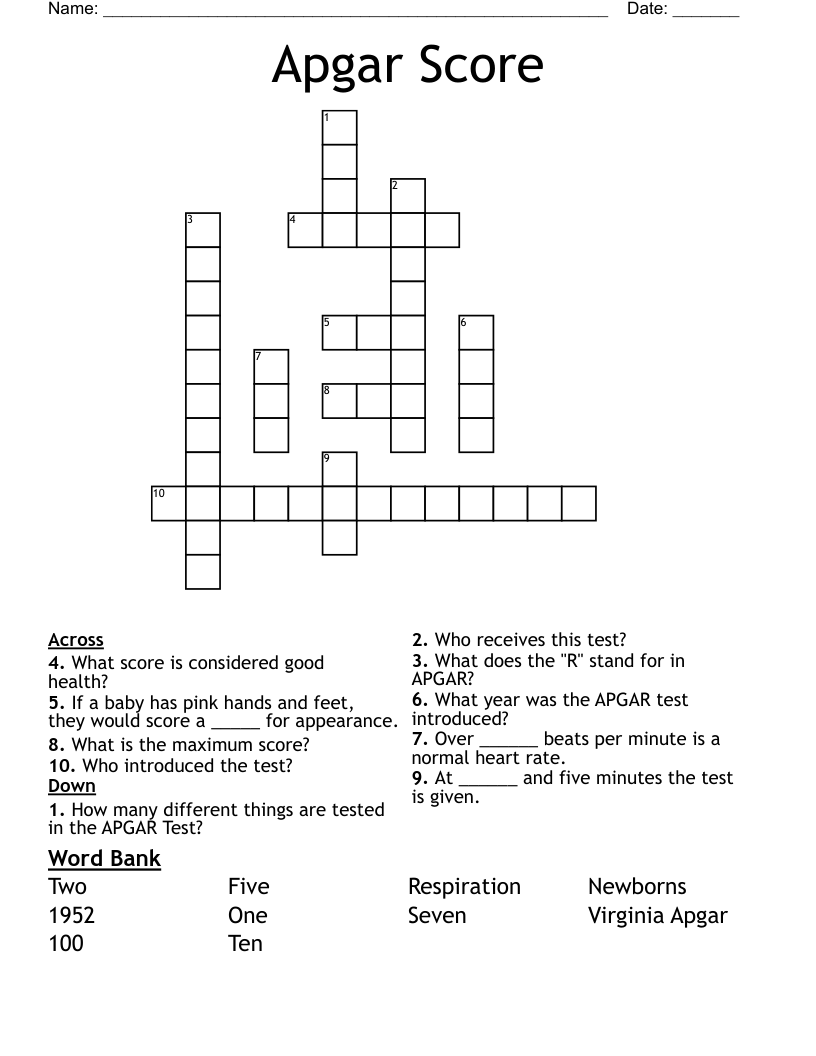 Apgar Score Crossword