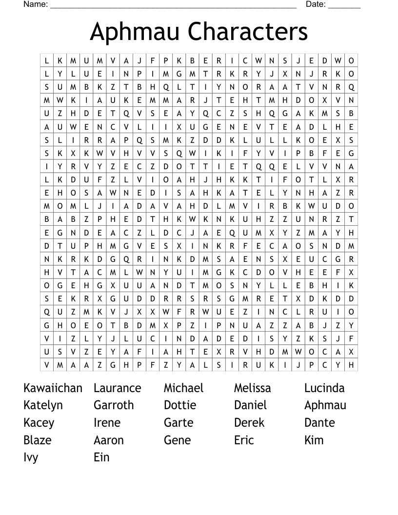 Aphmau Characters Word Search