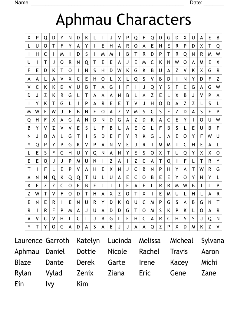 Aphmau Characters  Word Search