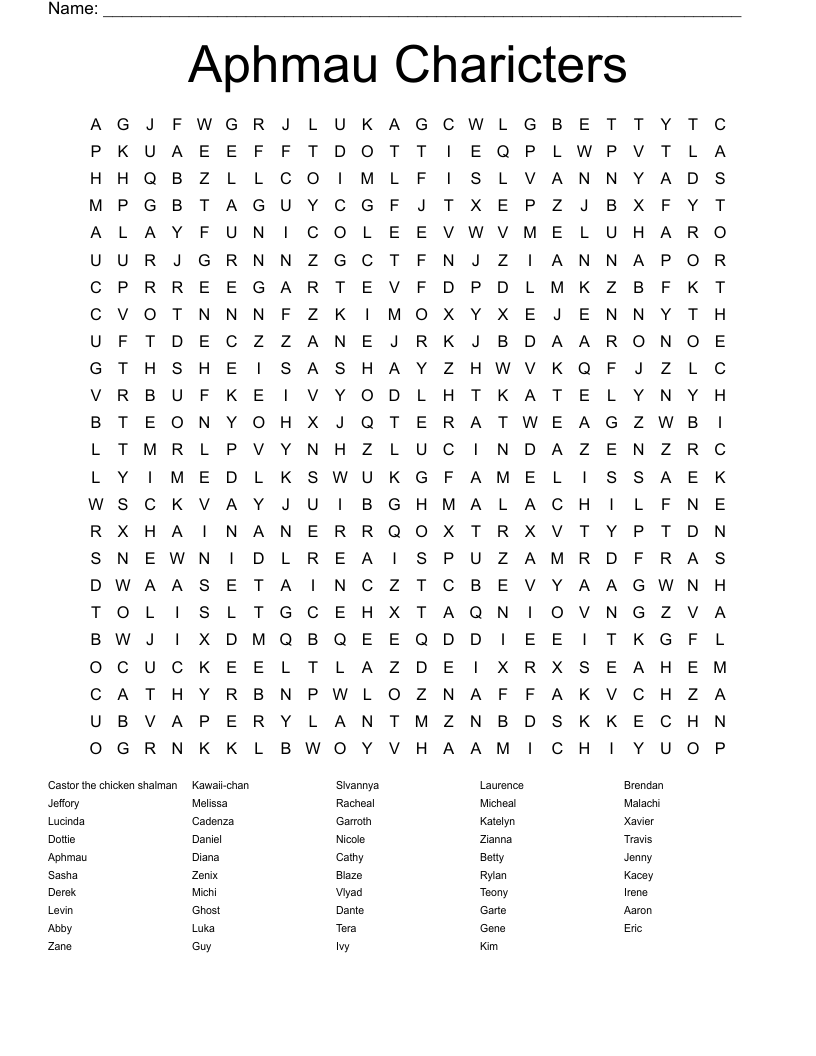 Aphmau Charicters Word Search