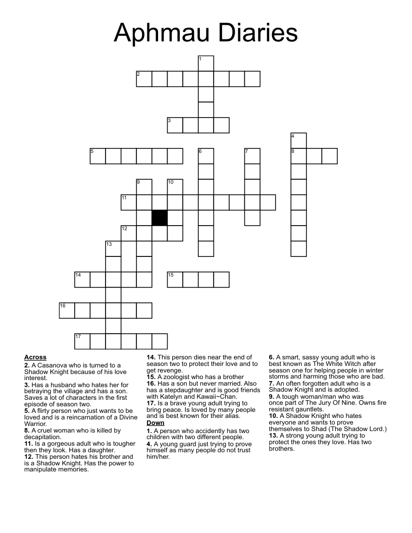 Aphmau Diaries Crossword