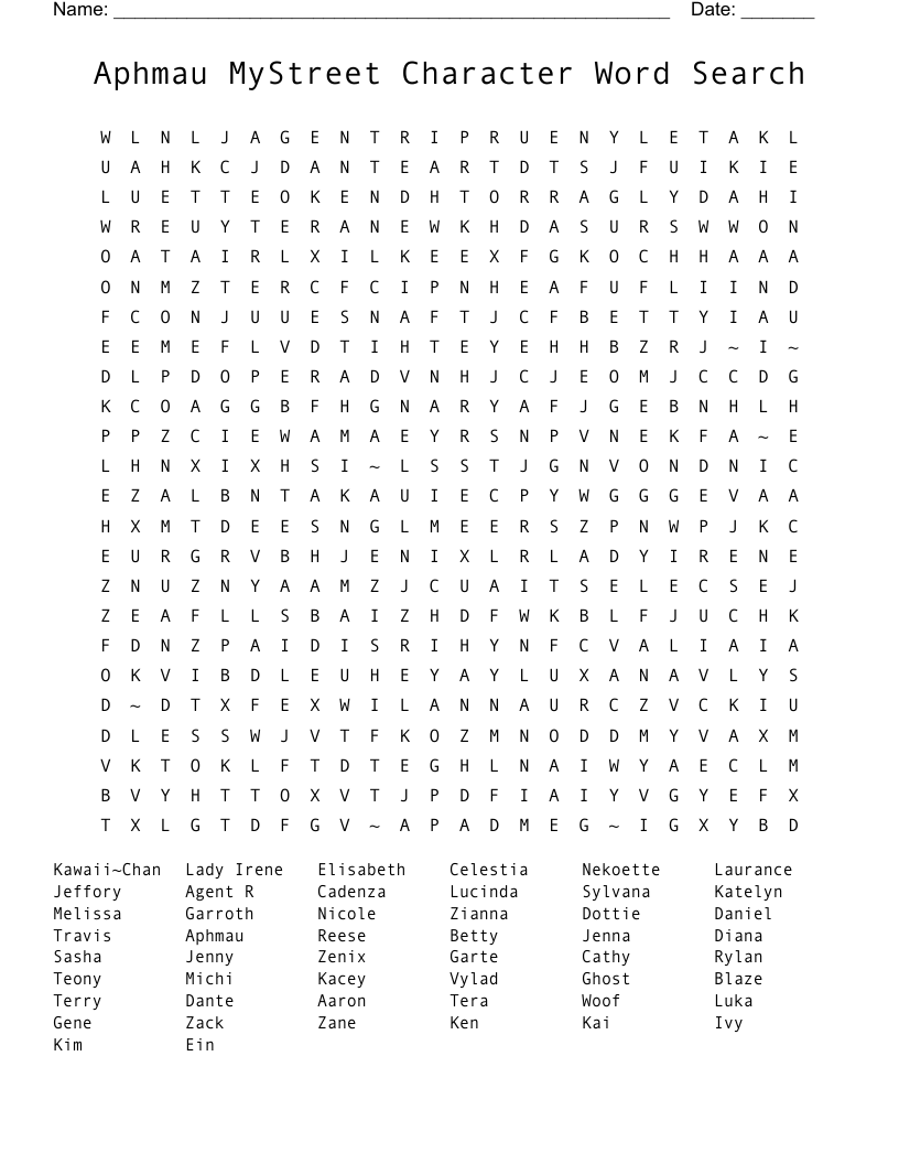 Aphmau MyStreet Character Word Search