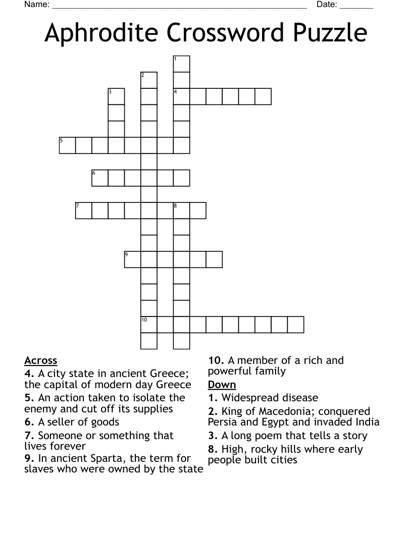 Aphrodite Crossword Puzzle