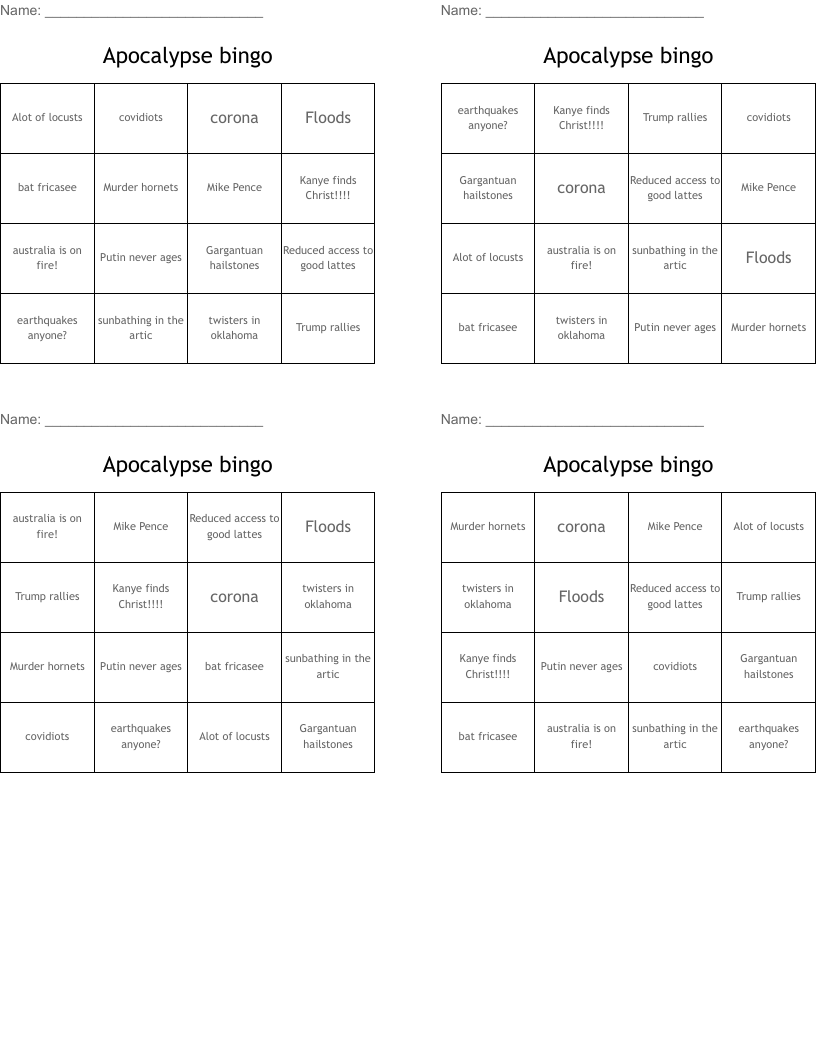 Apocalypse bingo