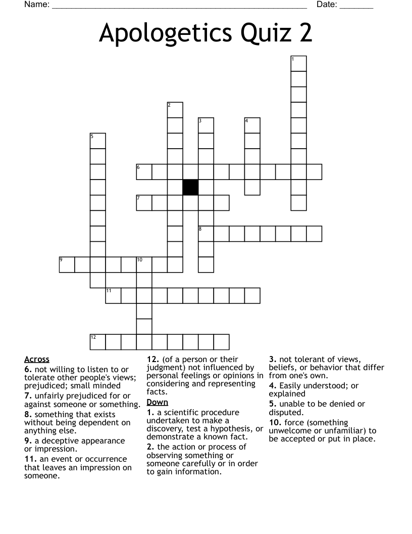 Apologetics Quiz 2 Crossword