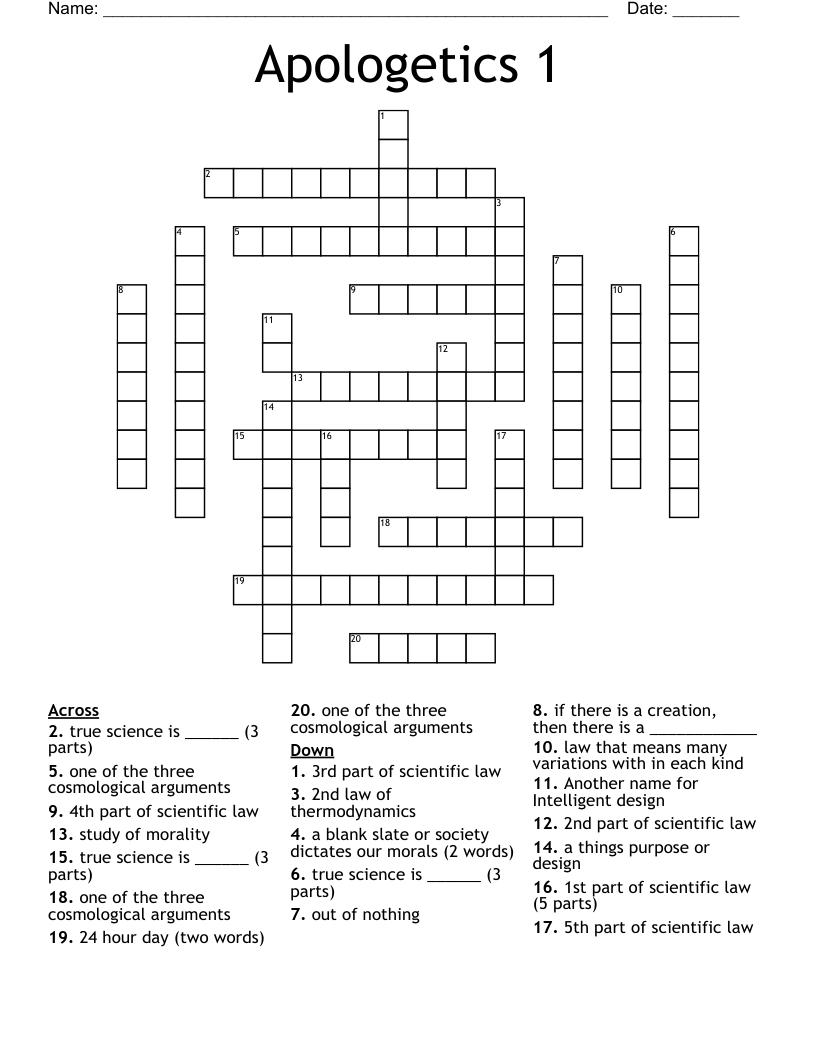 Apologetics  1 Crossword