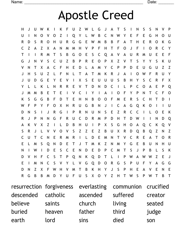 Apostle Creed Word Search