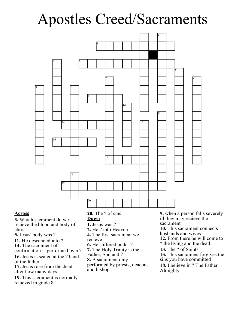 Apostles Creed/Sacraments Crossword