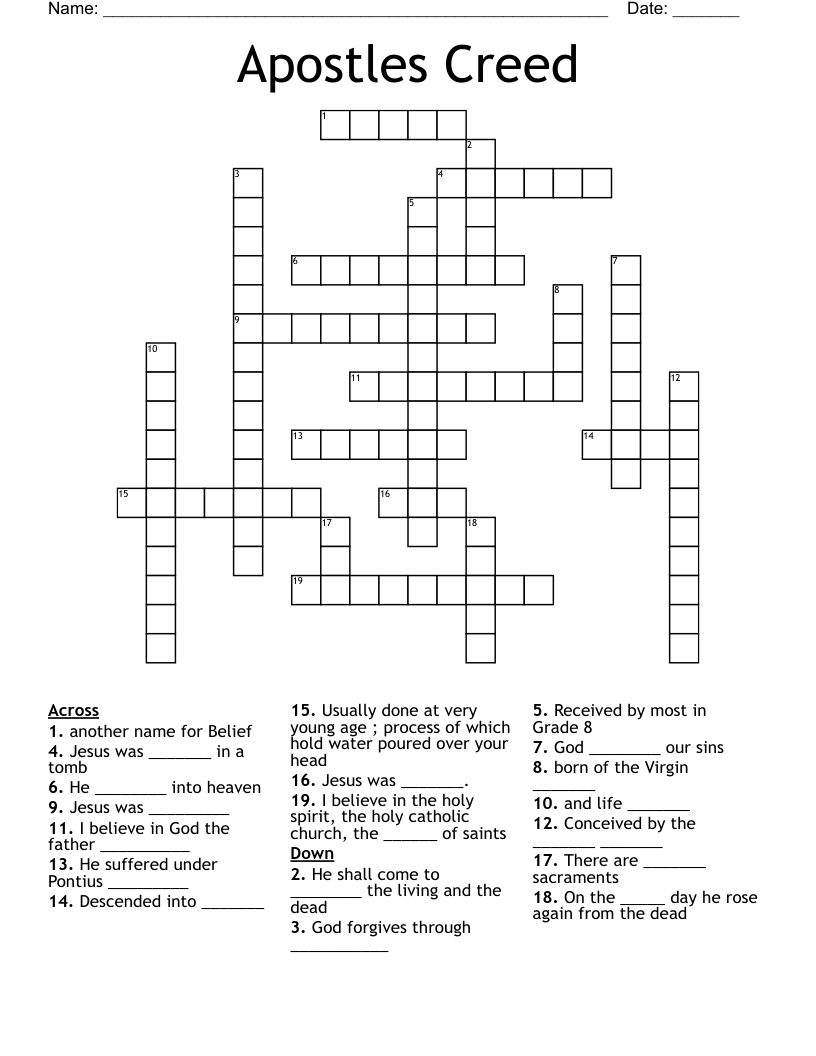 Apostles Creed Crossword