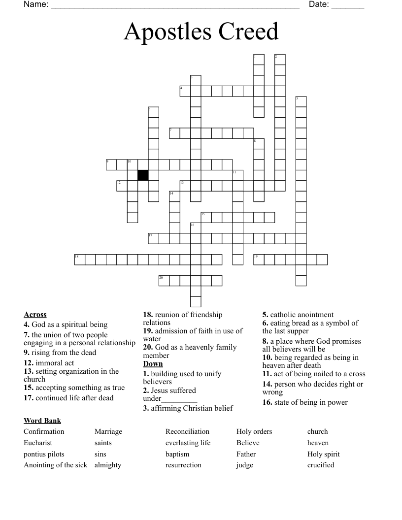 Apostles Creed Crossword