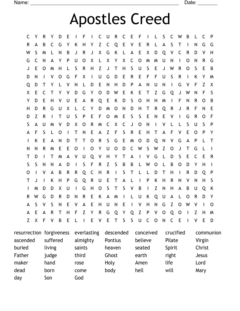 Apostles Creed Word Search