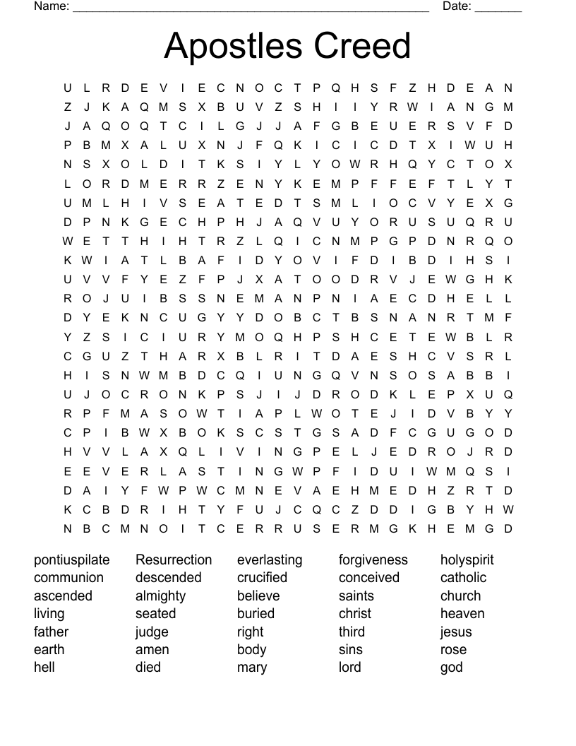 Apostles Creed Word Search