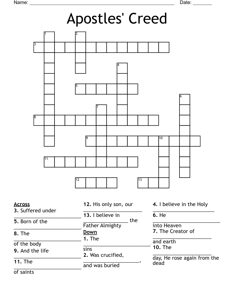 Apostles' Creed Crossword