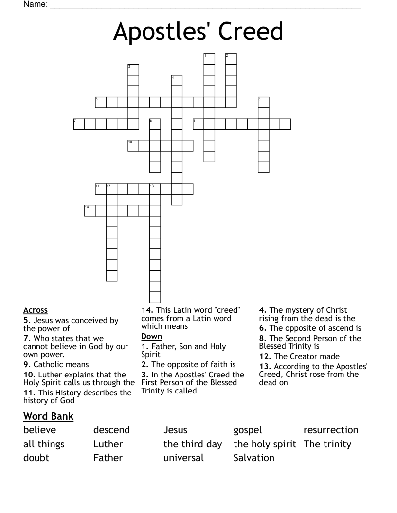 Apostles' Creed Crossword