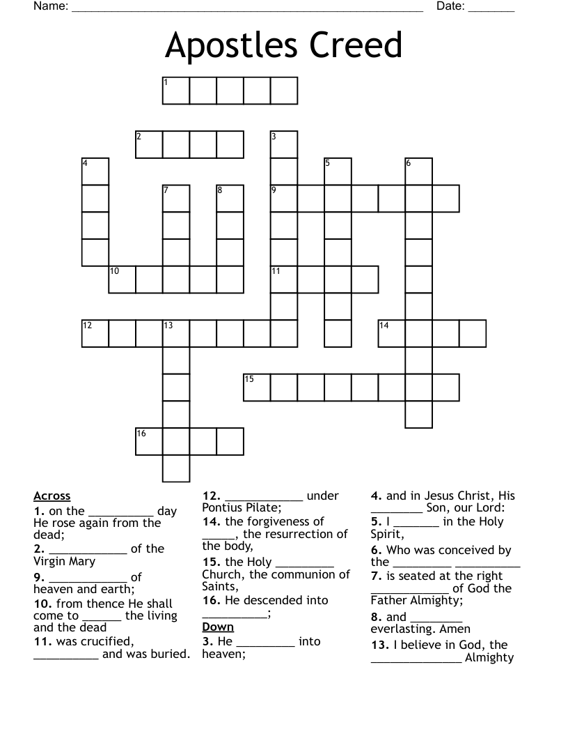 Apostles Creed Crossword