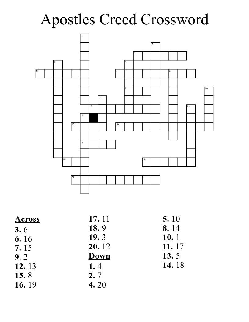 Apostles Creed Crossword