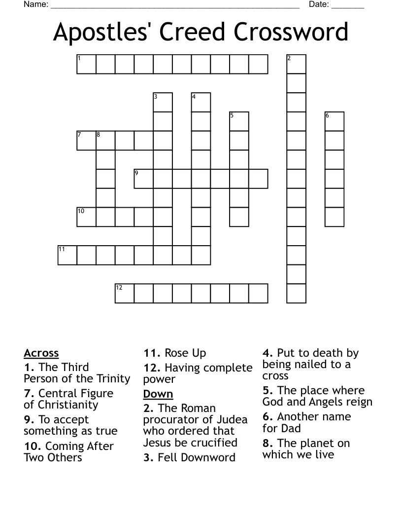 Apostles' Creed Crossword