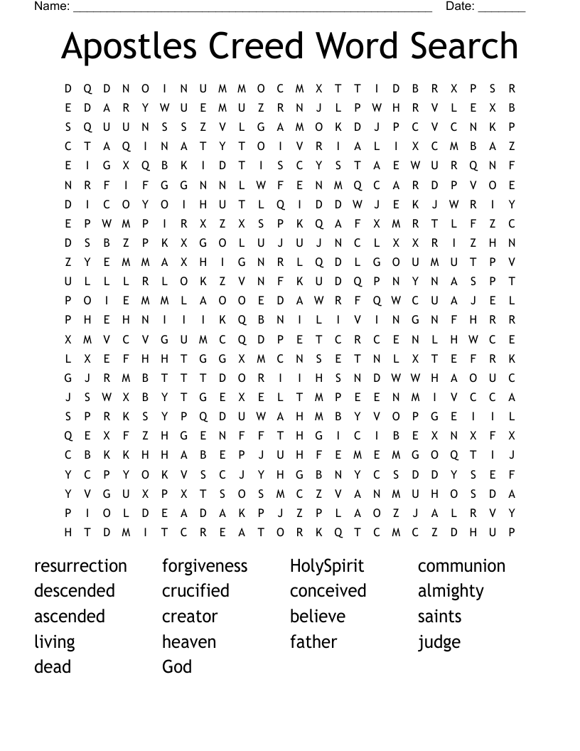 Apostles Creed Word Search